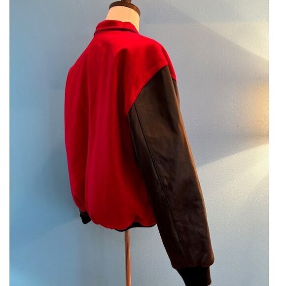 VTG Bean Town Brand Apparel Varsity Collegiate Jacket Leather Wool Quilted L RED - Picture 3 of 8